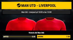 Cuotas mejoradas para el Manchester United - Liverpool