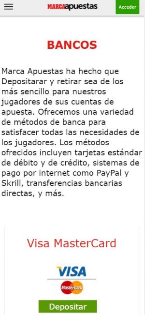 Métodos de depósito en Marca Apuestas