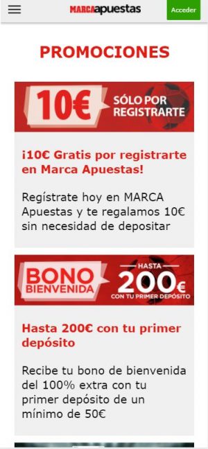 Promociones de bienvenida Marca Apuestas