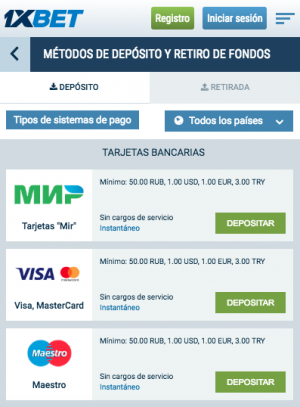 Metodos de pago en 1xbet: depositos y retiradas