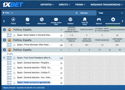 Apuestas abiertas sobre las Elecciones Generales 2019 en 1xBet