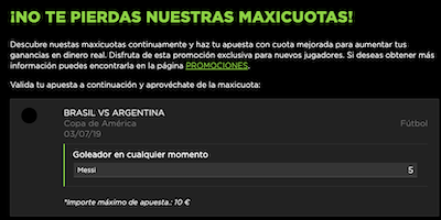 Maxicuota gol de Messi en Vivelasuerte para las apuestas del Brasil vs Argentina