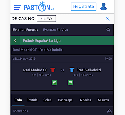 Paston, version movil - app de casas de apuestas