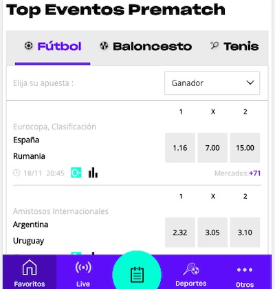 Comprobar apuesta deportiva versus