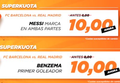 Promo en cuotas de apuestas al Barcelona vs Real Madrid en Kirolbet