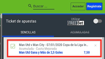 Apuestas con cuotas especiales al Manchester United vs City en Codere