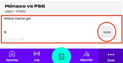 Maxicuota en apuestas a ambos marcan en el Monaco vs PSG de la liga francesa. 