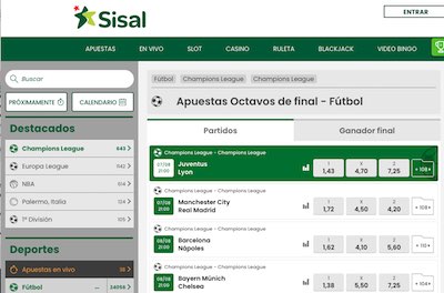 Cuotas de fútbol en Sisal Apuestas