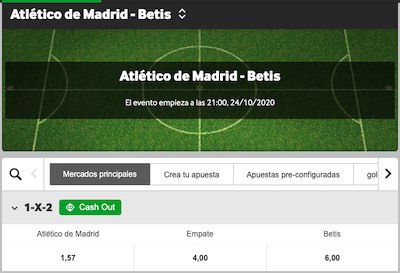 Cuotas y Pronostico atletico de Madrid vs Betis en Betway