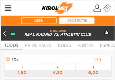Pronostico y cuotas en Kirolbet: Real Madrid vs Athletic Bilbao