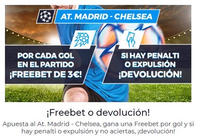 Disfruta de las apuestas al Atleti vs Chelsea con la doble promo de Pastón