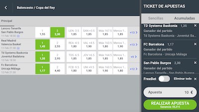 Apuestas combinadas a la Copa del Rey de baloncesto 2021 en Codere