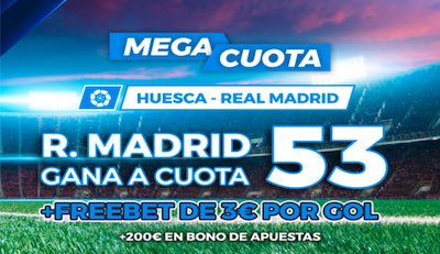 Mega Cuotas en Pastón: 53.00 gana Real Madrid en Huesca