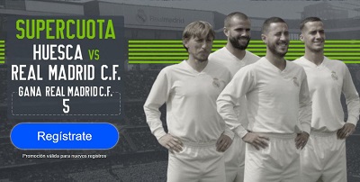 Supercuota 5.00 por la victoria blanca con tus apuestas al Real Madrid - Huesca en Codere