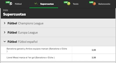 Las mejores cuotas para el Barcelona vs Elche en Betway