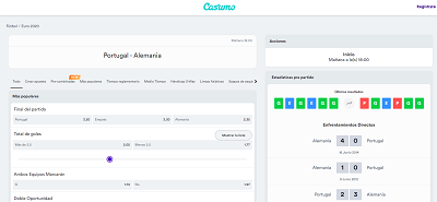 Programa de apuestas para el Portugal vs Alemania en Casumo