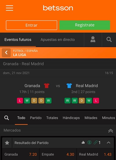 Analisis de las mejores cuotas para el Granada vs Real Madrid de LaLiga