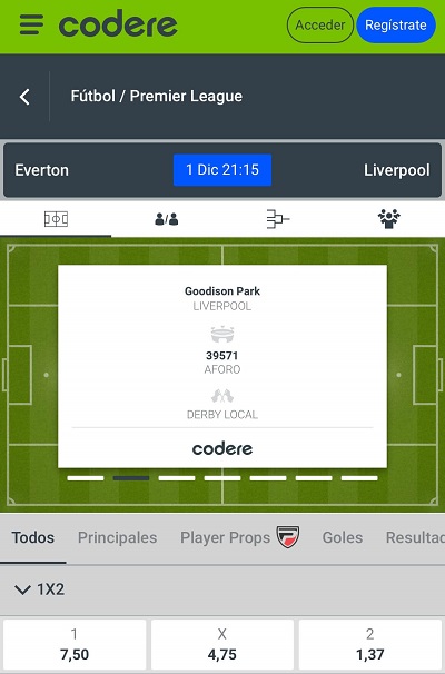 Descubre nuestro pronostico de apuestas para el Everton vs Liverpool con las cuotas de Codere