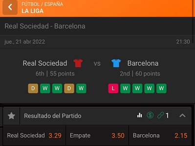 Analisis de cuotas y pronostico para el Real Sociedad vs Barcelona