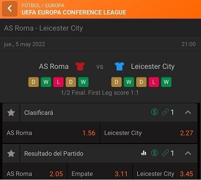 Analizamos las cuotas y extraemos un pronostico para el Roma vs Leicester de Conference League
