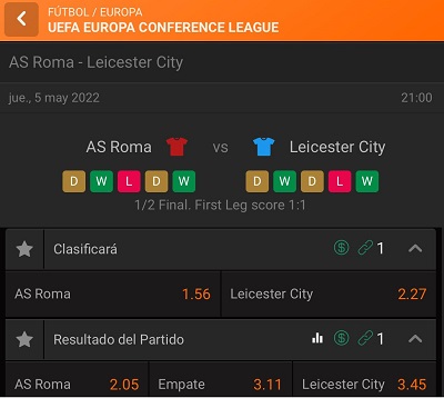 Analizamos las cuotas y extraemos un pronostico para el Roma vs Leicester de Conference League