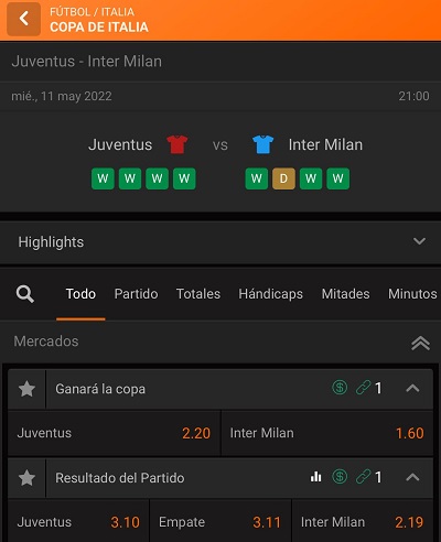 Repasamos las cuotas de apuestas para la final de Coppa Italia entre Juventus e Inter