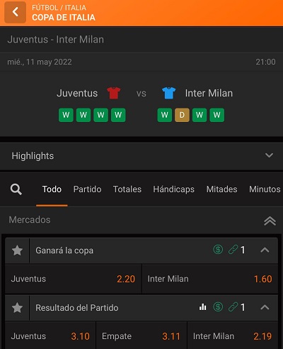 Repasamos las cuotas de apuestas para la final de Coppa Italia entre Juventus e Inter