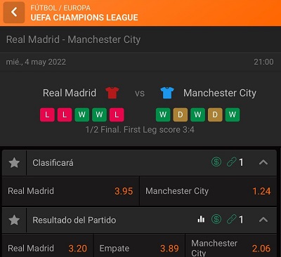 Descubrimos las mejores cuotas de apuestas y pronostico para el Real Madrid vs Manchester City