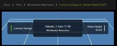 Así están las apuestas al Nadal vs Sonego de Wimbledon en bet777