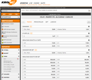 Las cuotas de Kirolbet para el Cilic Alcaraz van a favor del Murciano