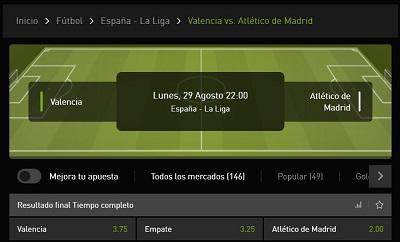 Nuestros expertos analizan las mejores cuotas de apuestas para el partido de LaLiga entre Valencia y Atletico de Madrid en Bet777