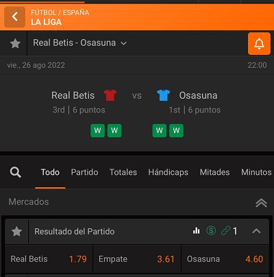 Cuotas y pronostico de apuestas para el Betis vs Osasuna de Laliga