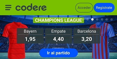 Las mejores cuotas de apuestas para el Bayern - Barcelona con Codere