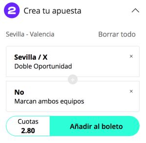 crear apuesta versus sevilla valencia