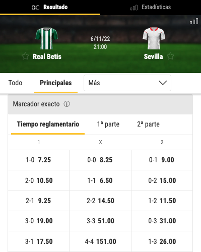 resultado exacto betis vs sevilla cuotas bwin