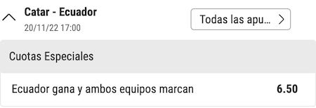 cuota especial bwin qatar vs ecuador mundial 2022
