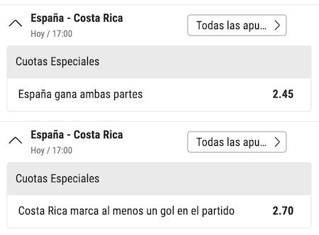 cuotas especiales bwin españa vs costa rica mundial