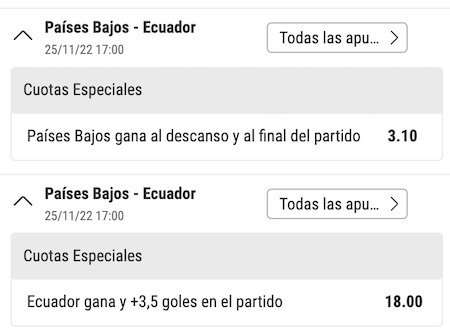 paises bajos vs ecuador cuota especial bwin