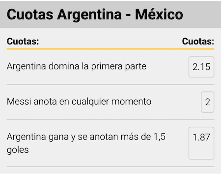 cuotas especiales argentina mexico mundial 2022