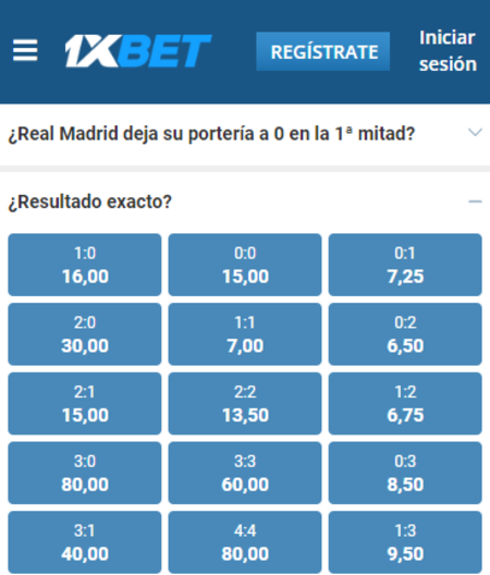 Si quieres hacer un pronóstico al resultado exacto del Valladolid vs Real Madrid con 1xbet vas a encontrar cuotas muy altas