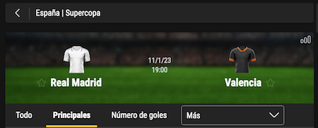 madrid vs valencia de supercopa en bwin