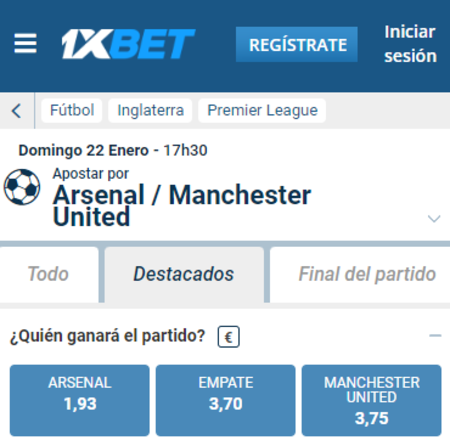 Hacer tu pronóstico del Arsenal vs Manchester United en 1xbet es optar por las cuotas más altas