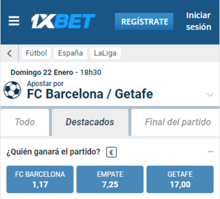 1xbet es buena casa para hacer un pronóstico al resultado del Barcelona vs Getafe
