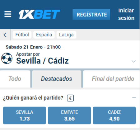 En 1xbet las cuotas al pronóstico de que el Cádiz vence al Sevilla son una barbaridad