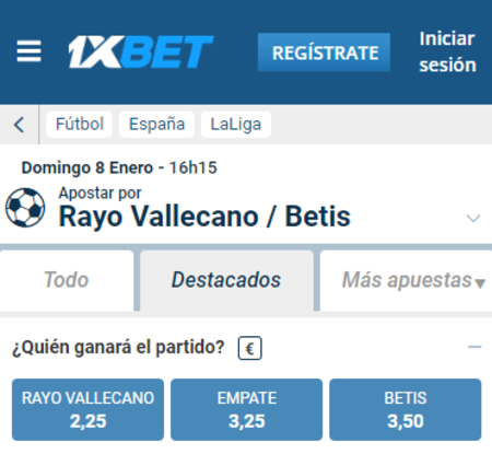 El Rayo Vallecano es favorito frente al Betis para hacer un pronóstico al 1x2 en 1xbet